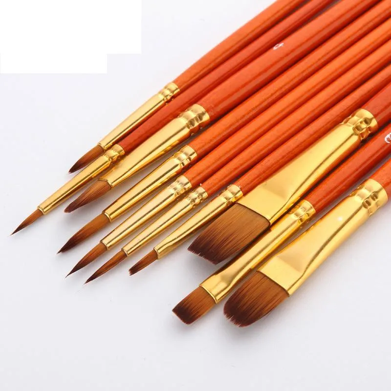 10pcs  Nylon Hair Brush Watercolor   Mahogany Stick Paint Brush