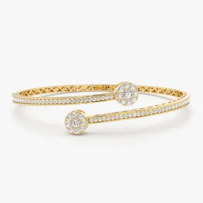 14k Gold Cross Over Diamond Bangle Bracelet