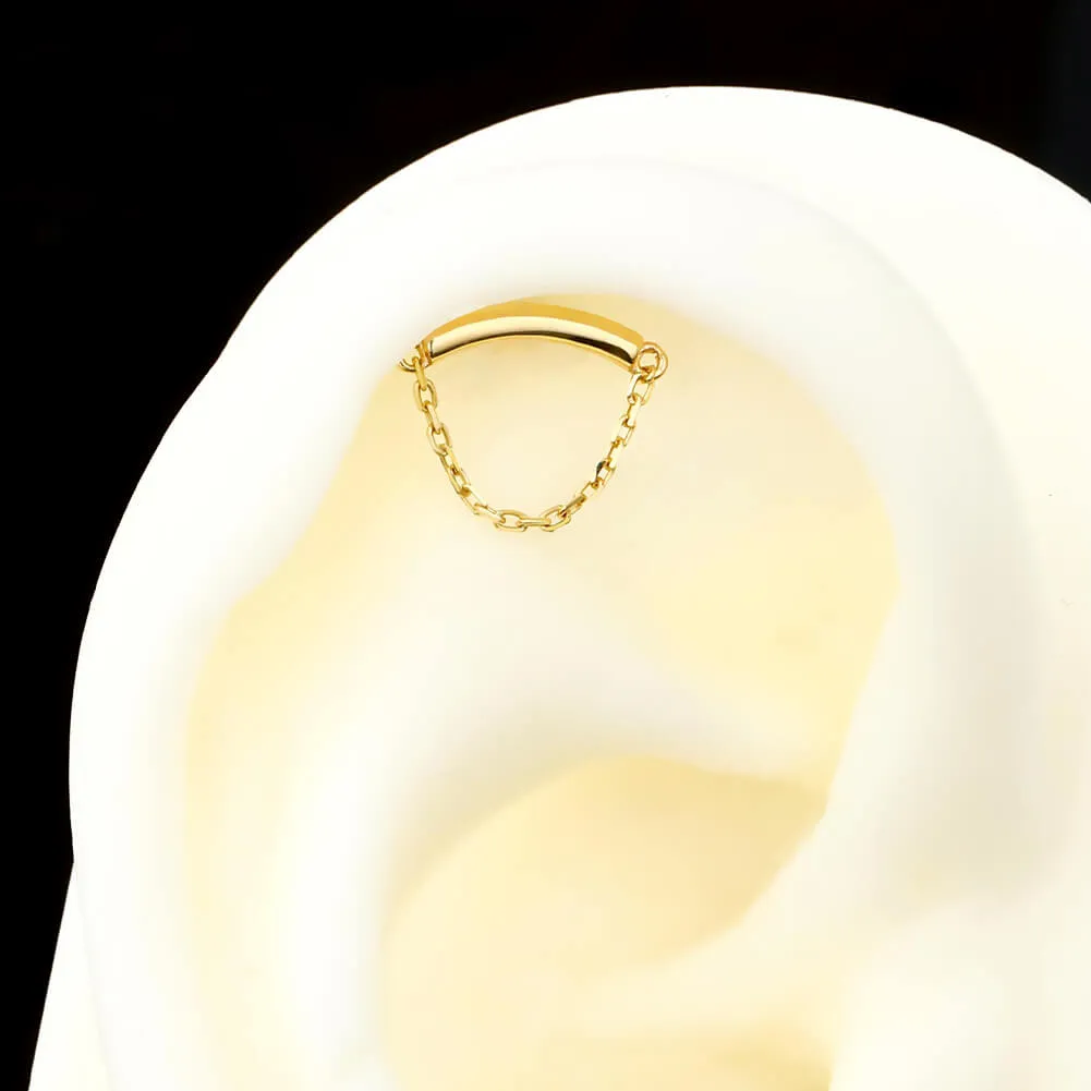 14K Solid Gold Chain Style Internally Threaded Cartilage Earring