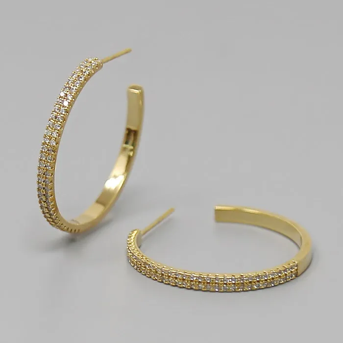 2 Row CZ Pave Gold Dipped Hoop Earrings