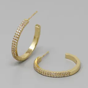 2 Row CZ Pave Gold Dipped Hoop Earrings