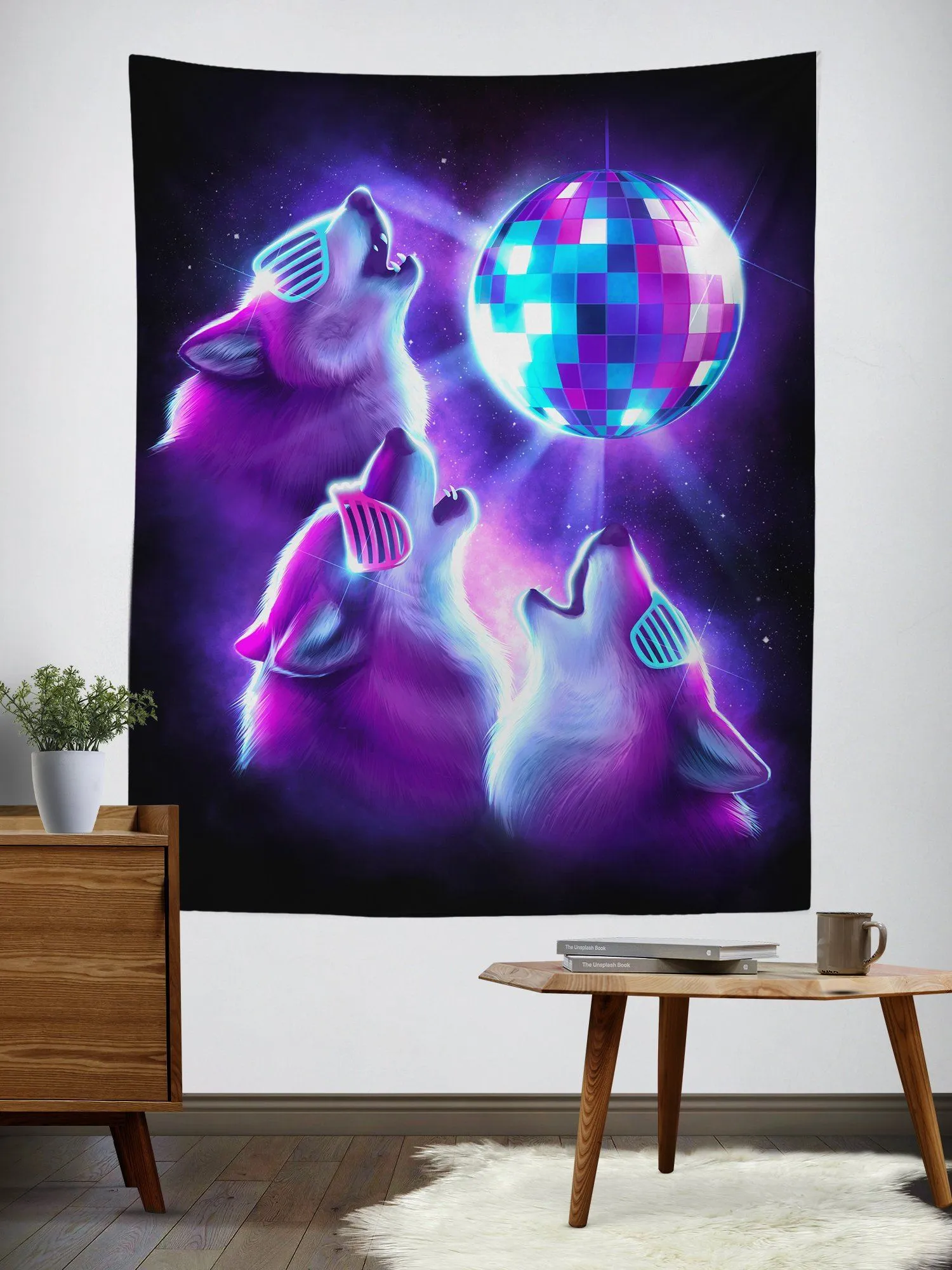 3 Wolf Disco Tapestry