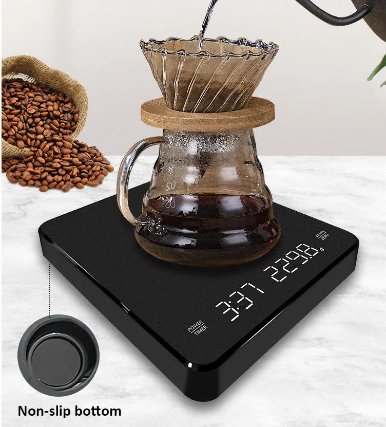 3KG/5KG Coffee Scale Accuracy 0.1g USB Rechargeable Timing LED Display Digital Kitchen Food Weighing Jewelry Cooking