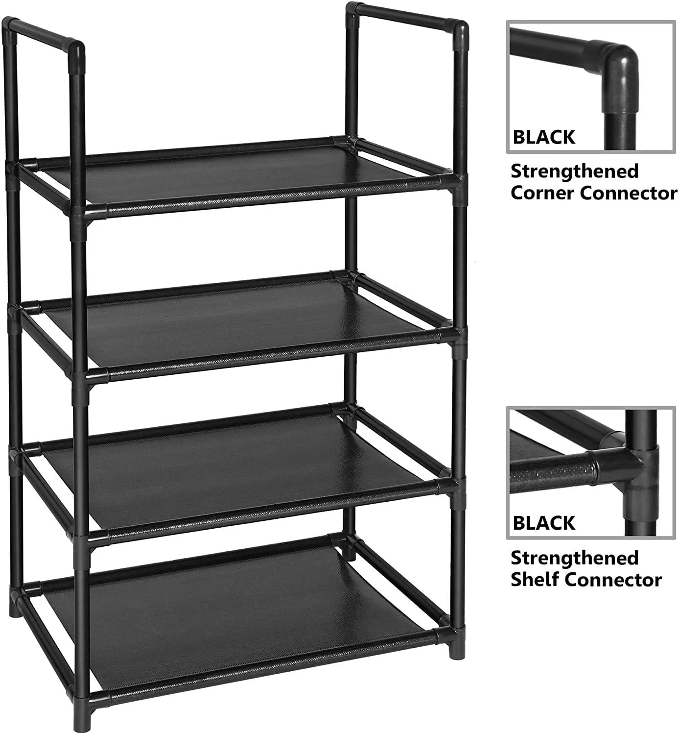 4 or 8 Tiers Black Sturdy Shoe Rack Shelf Non-Woven Fabric Shoe Tower Organizer