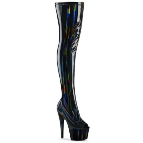 7" Holographic Platform Peep Toe Stretch Thigh High Boot (ADORE-3011HWR)