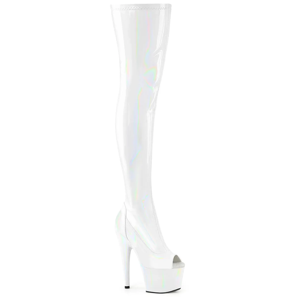 7" Holographic Platform Peep Toe Stretch Thigh High Boot (ADORE-3011HWR)