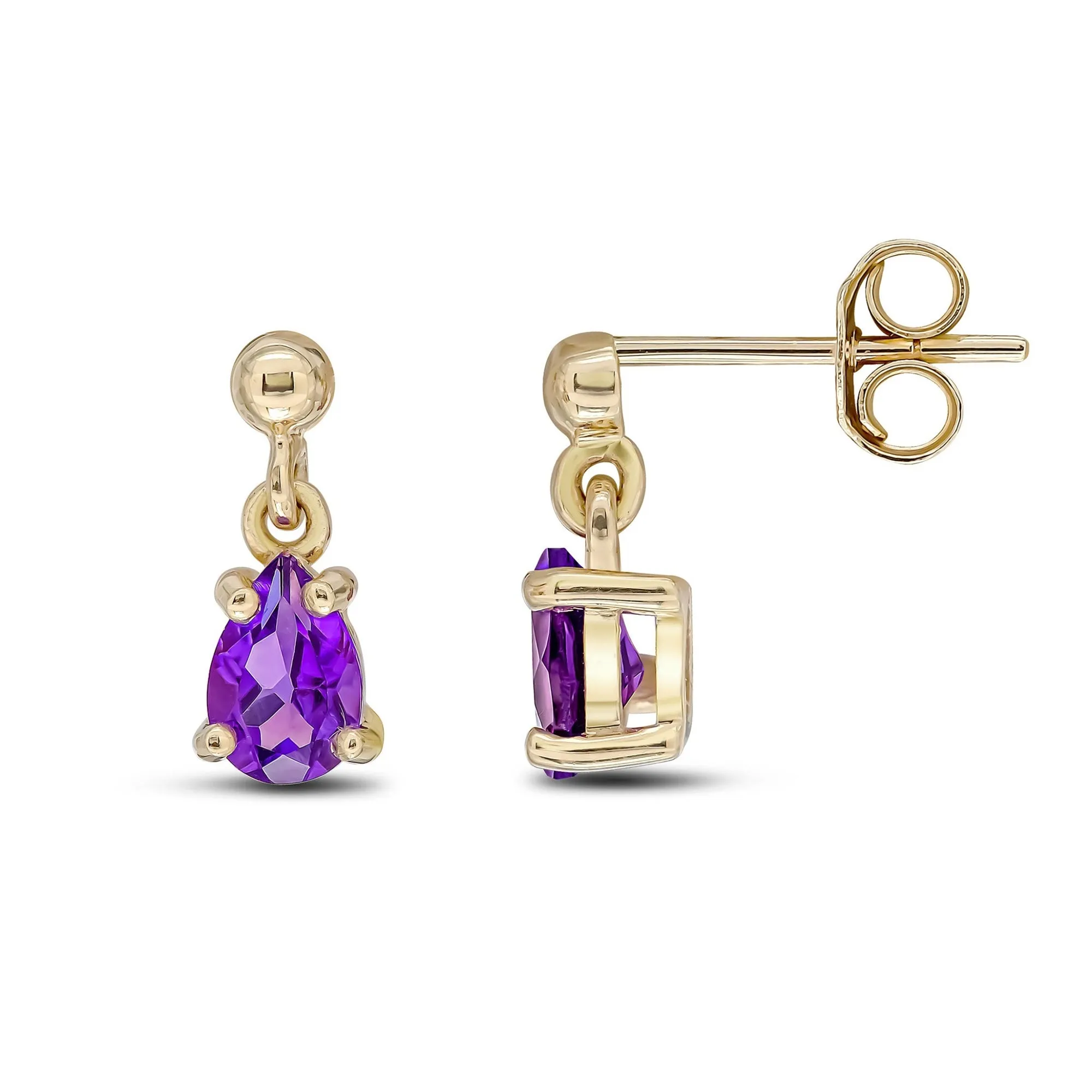 9ct Yellow Gold Amethyst Claw Set Teardrop Earrings