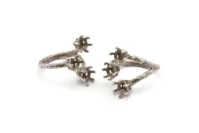 Adjustable Ring Settings - 2 Antique Silver Plated Brass 6 Claw Ring Blanks - Pad Size 6mm N0324 H0124