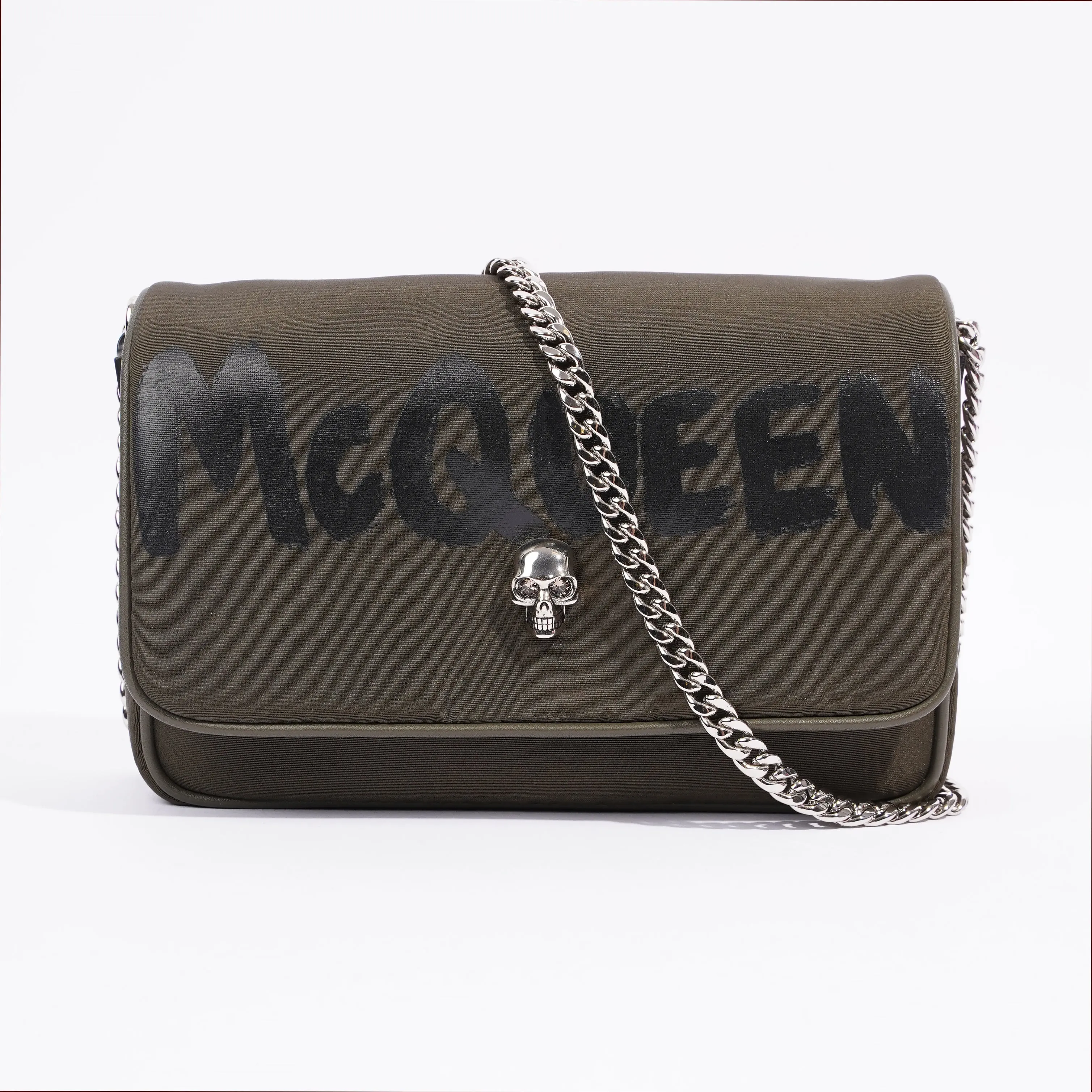 Alexander McQueen Graffiti-Logo Bag Khaki Re Nylon