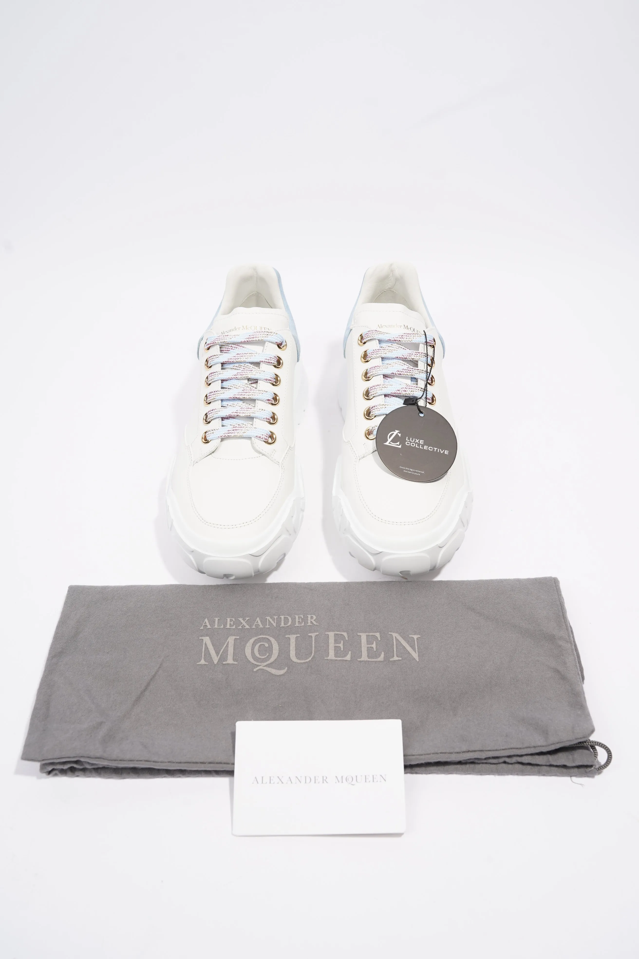 Alexander McQueen Oversized Court Sneaker White / Light Blue / Pink Leather EU 40 UK 7