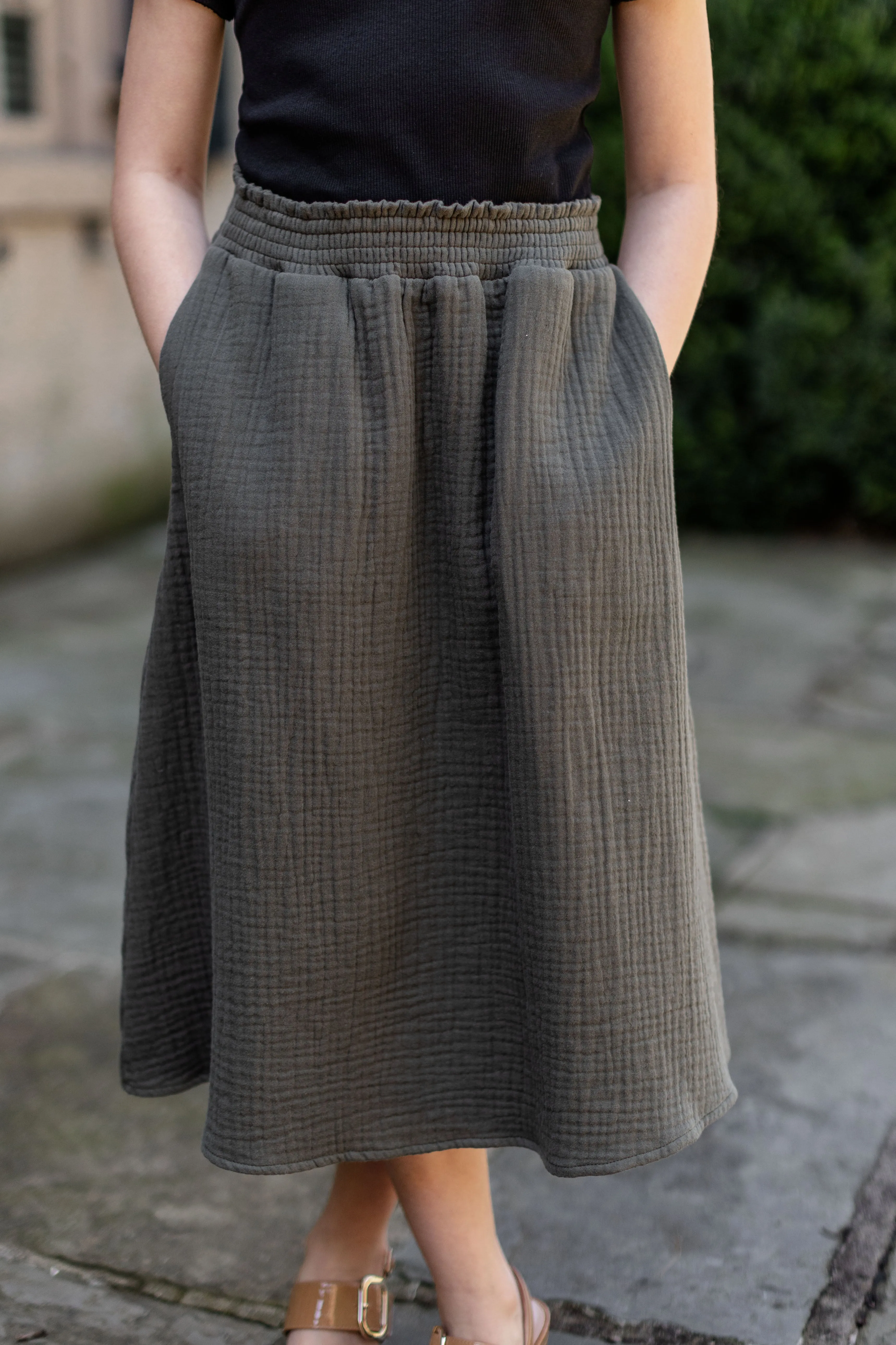 'Amy' Girl Cotton Gauze Midi Skirt