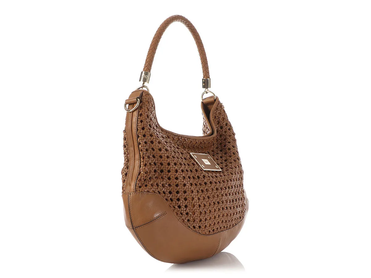 Anya Hindmarch Brown Woven Leather Jethro Hobo