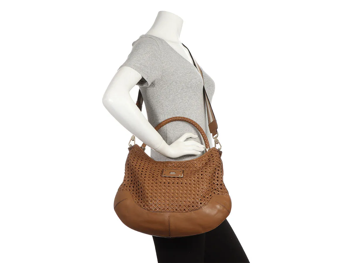 Anya Hindmarch Brown Woven Leather Jethro Hobo