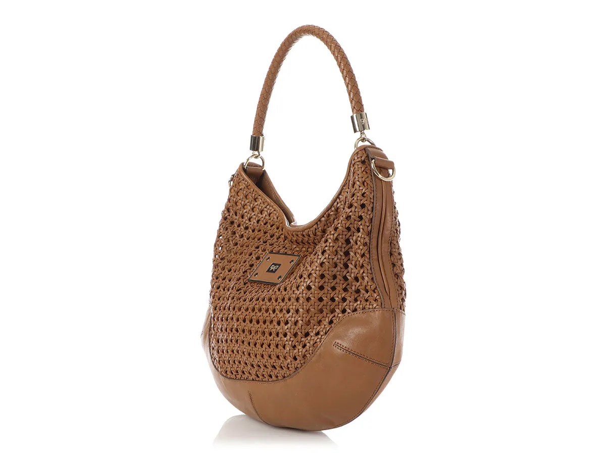 Anya Hindmarch Brown Woven Leather Jethro Hobo