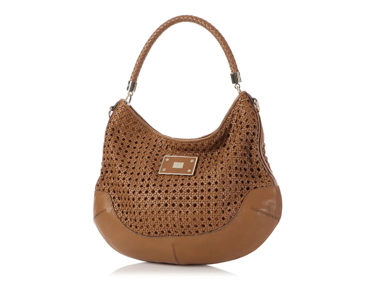 Anya Hindmarch Brown Woven Leather Jethro Hobo