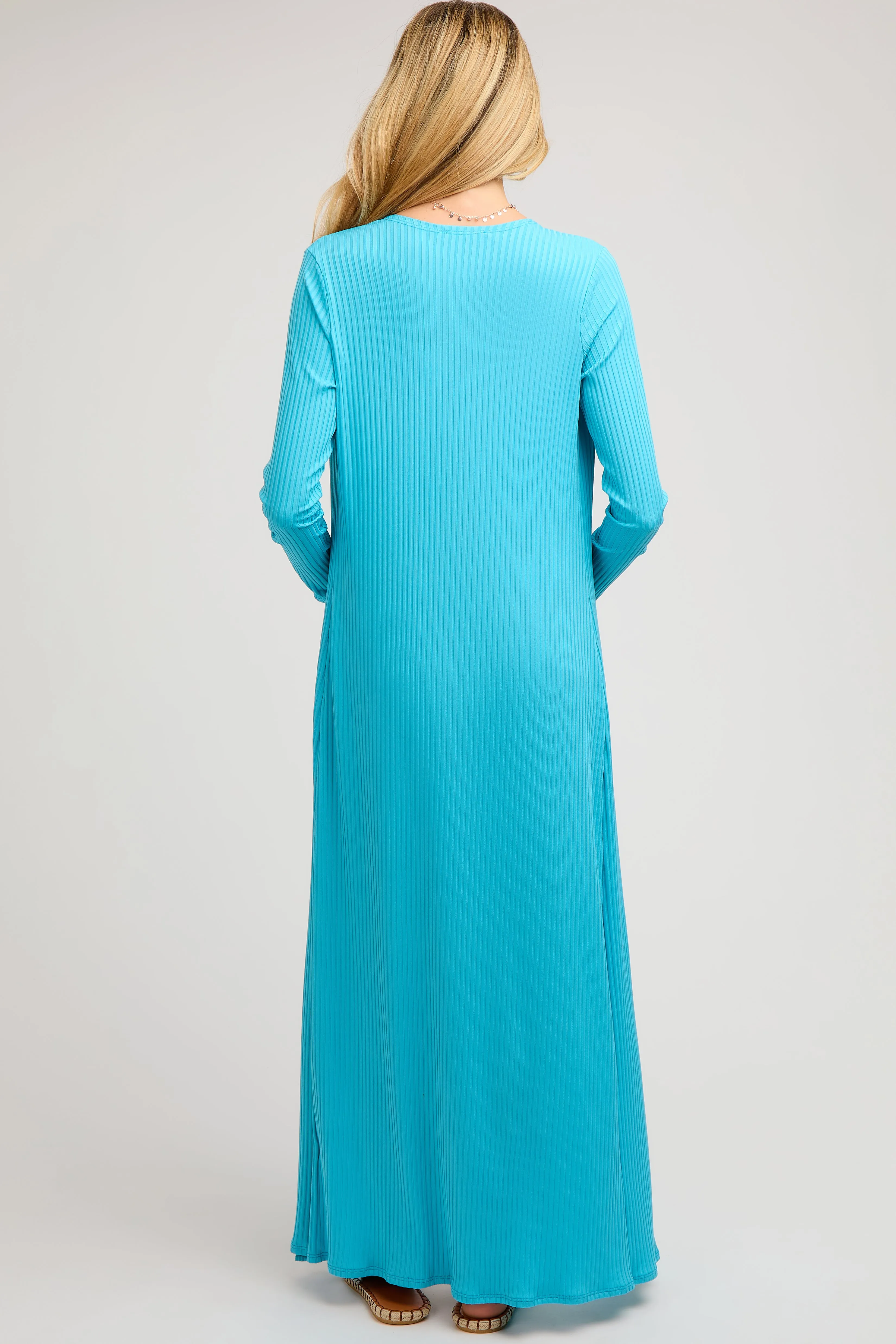 Aqua Ribbed Sleeveless Dress Cardigan Maternity Set