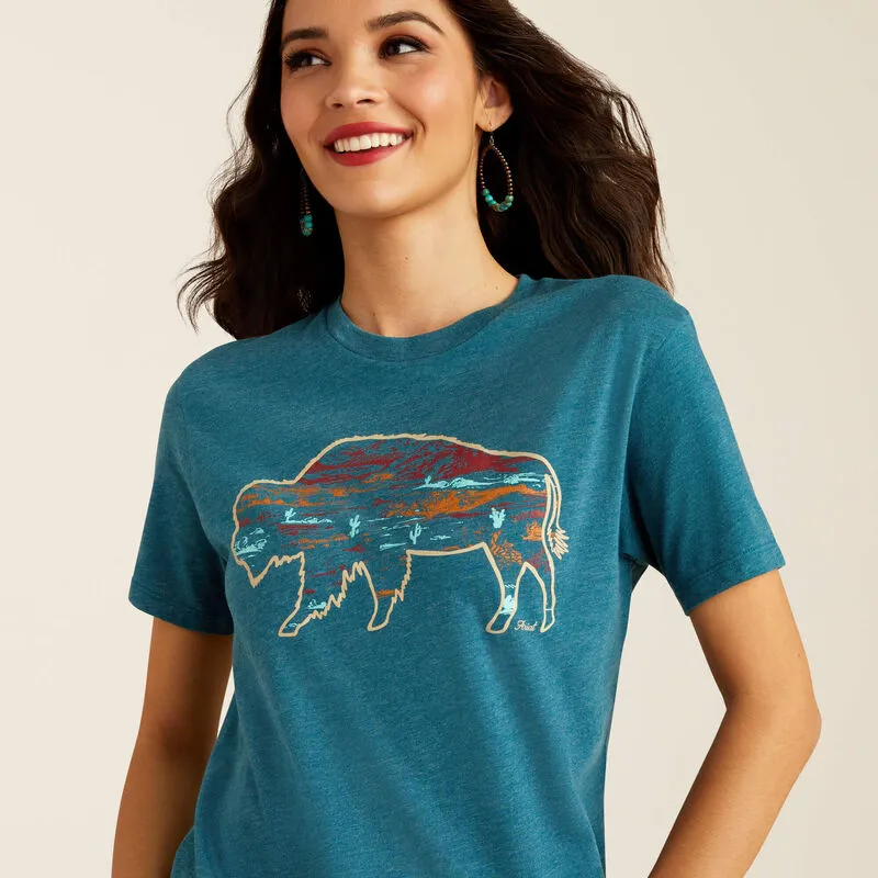 Ariat Women's Deep Sea Heather Bison Ranch Tee 10052540