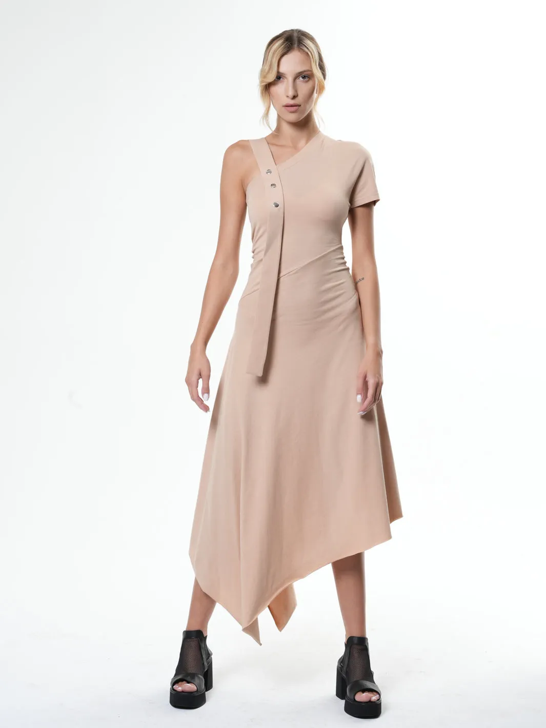 Asymmetric Cotton Gray Dress