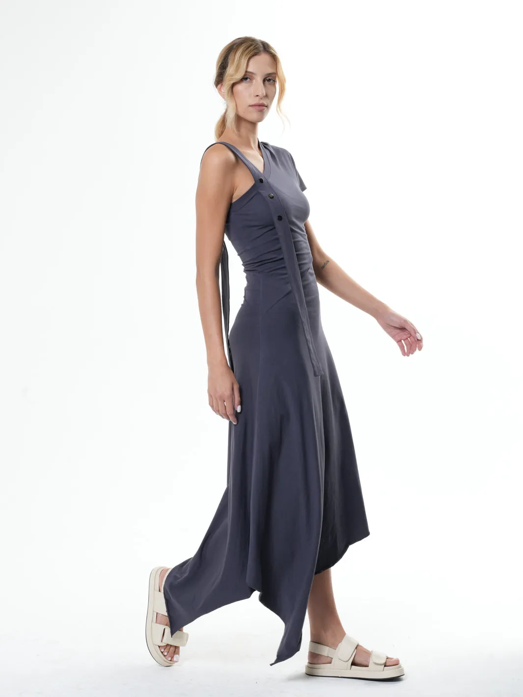 Asymmetric Cotton Gray Dress