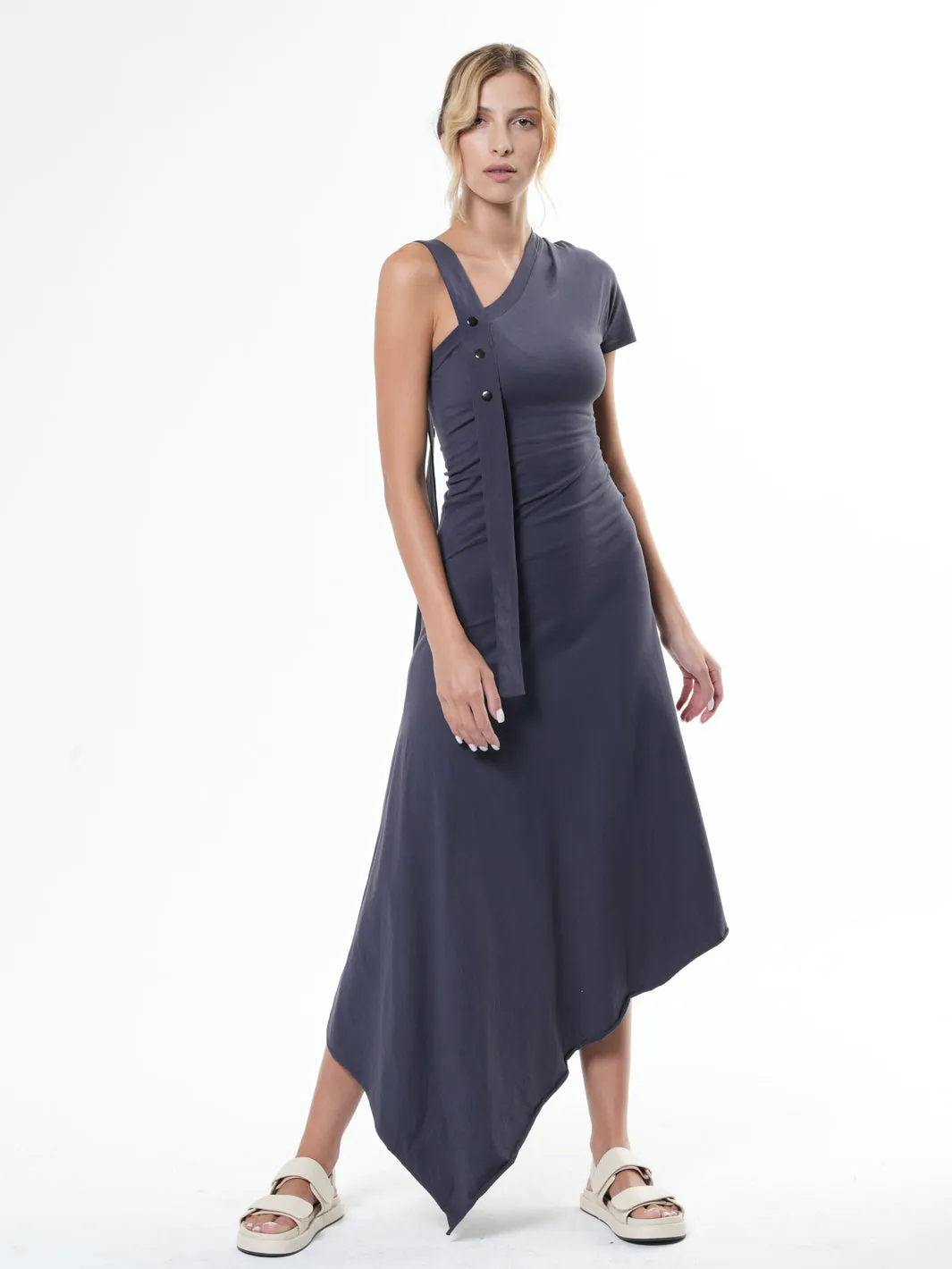 Asymmetric Cotton Gray Dress