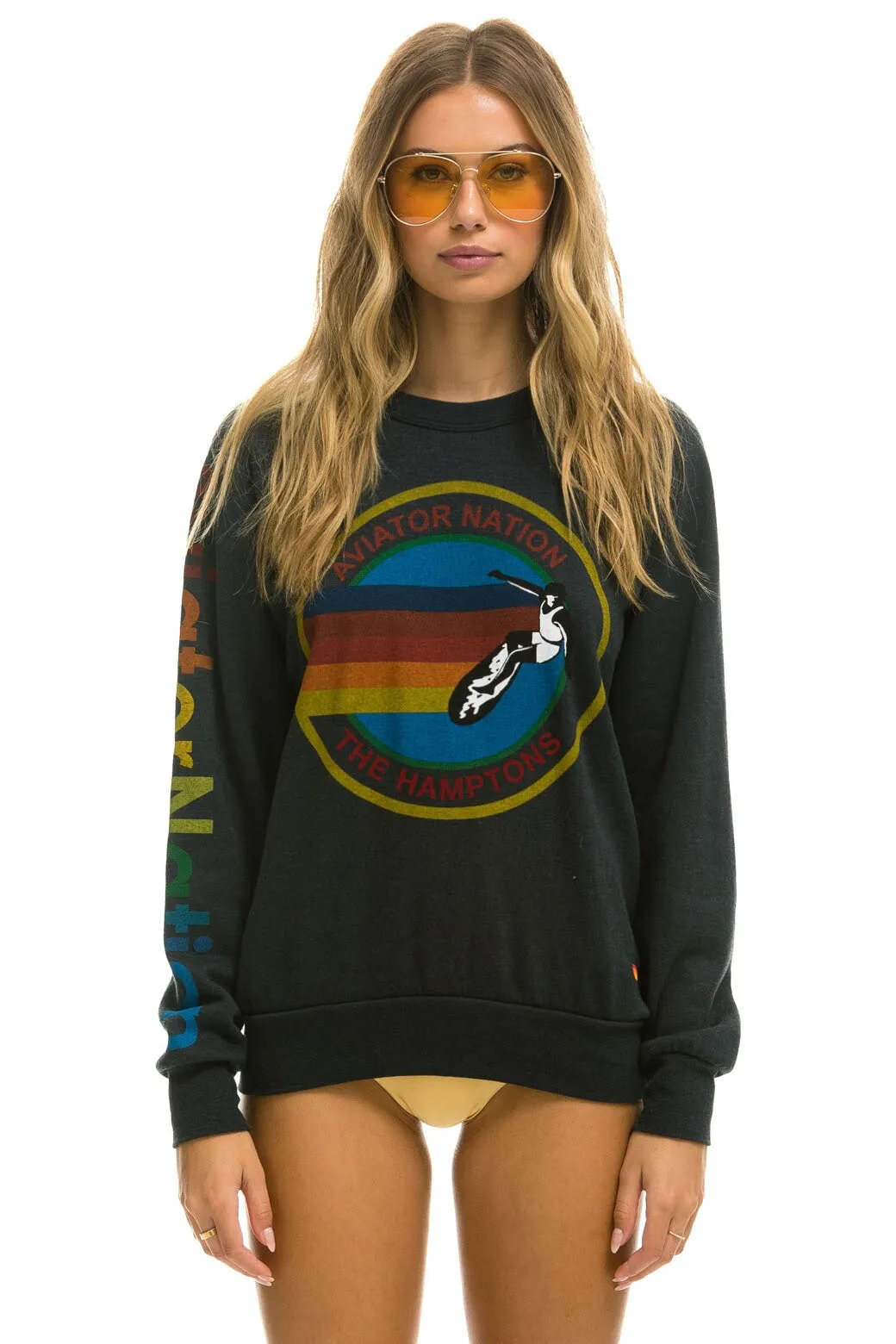 AVIATOR NATION HAMPTONS CREW SWEATSHIRT - CHARCOAL