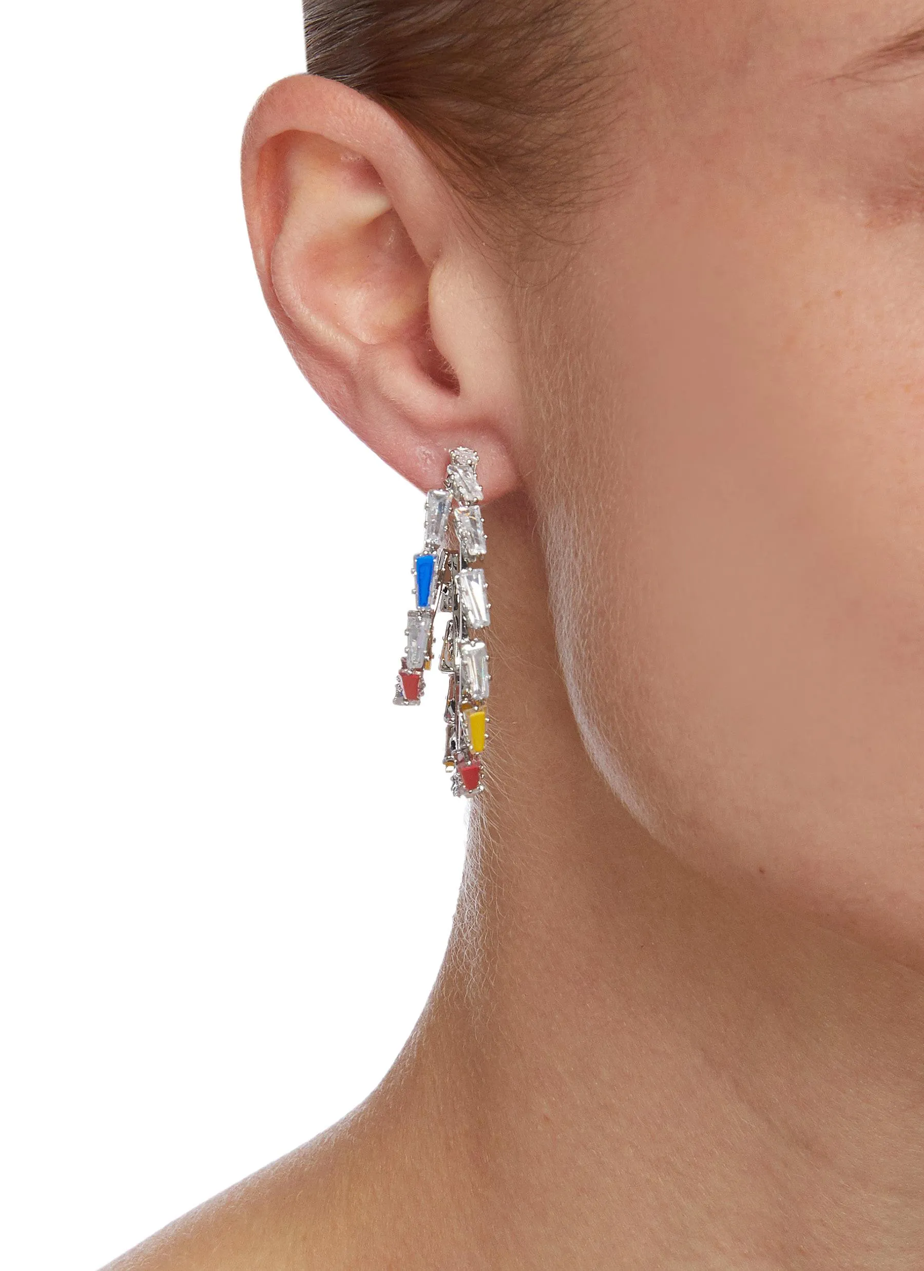 BAGUETTE CRYSTAL DOUBLE HOOP EARRINGS