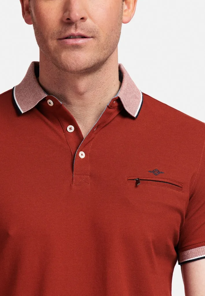 Baileys Contrast Collar Rust Pique Polo Orange