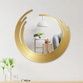 Beautiful Decorative Wooden Wall Mirror Round Shape with Golden Finish Frame