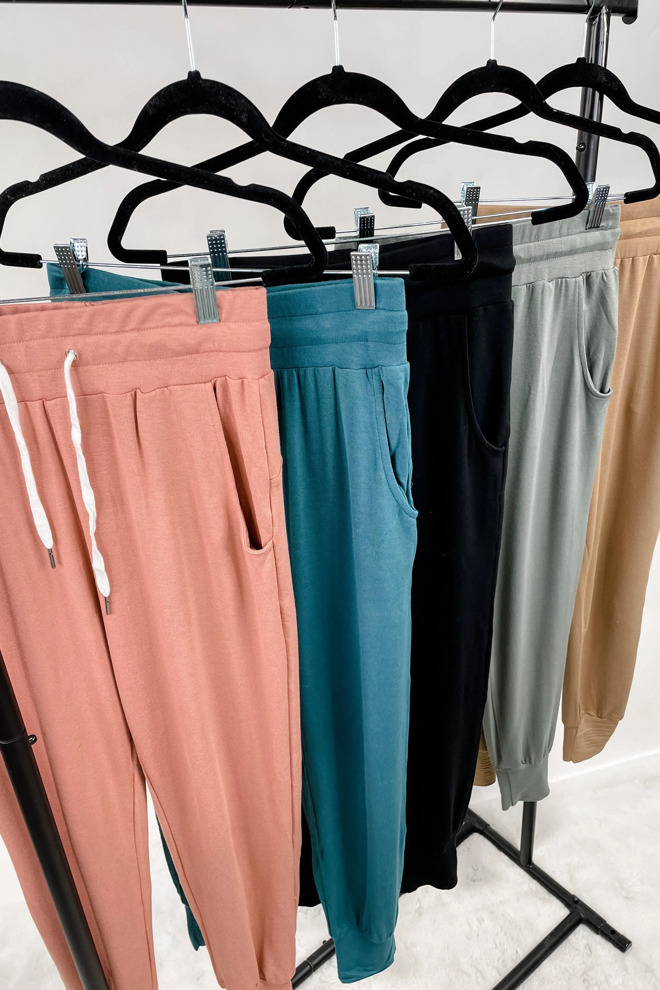 Being Sleek- {Black, Camel, Olive, Peach & Teal} Drawstring Joggers