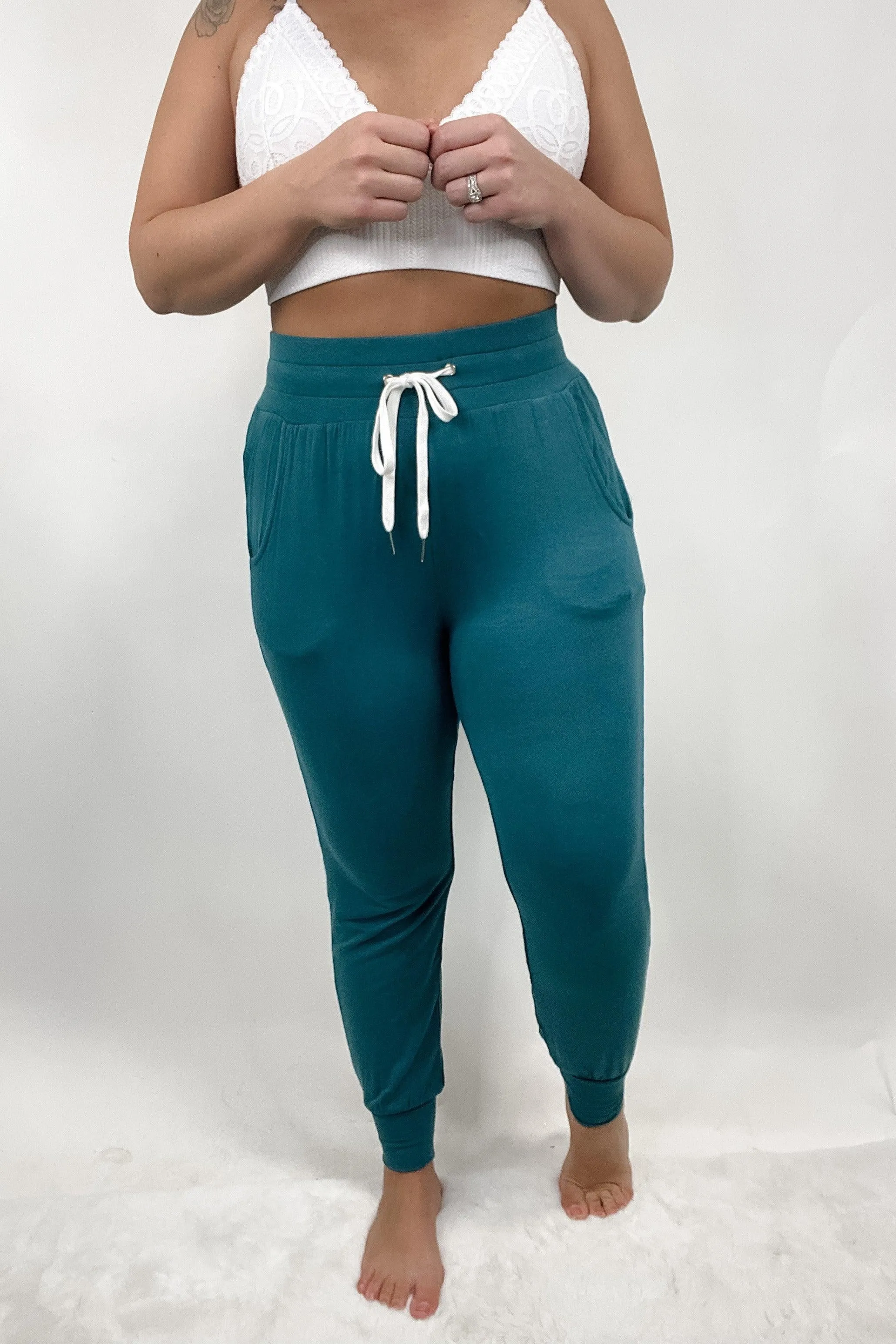 Being Sleek- {Black, Camel, Olive, Peach & Teal} Drawstring Joggers