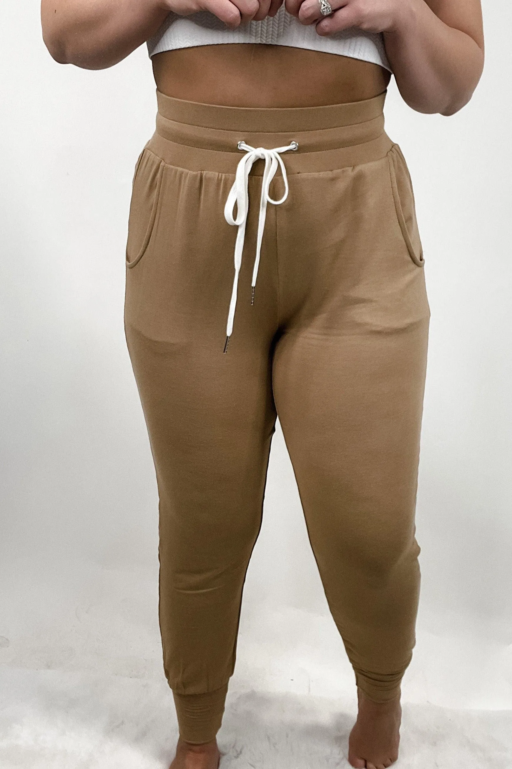 Being Sleek- {Black, Camel, Olive, Peach & Teal} Drawstring Joggers