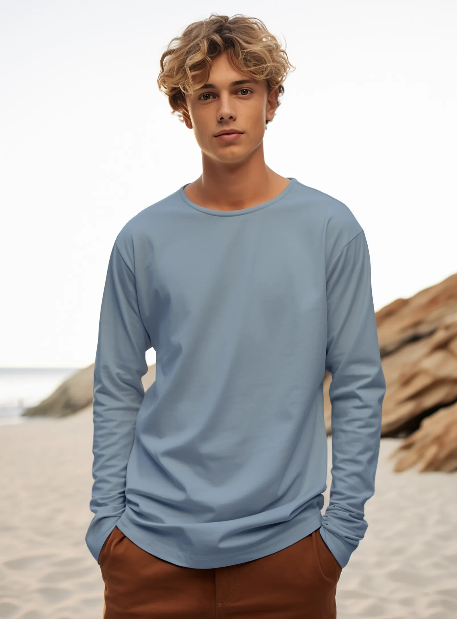 BEL | Stretch Organic long sleeve basic Crewneck || BEL | Ras du cou stretch basique bio à manches longues