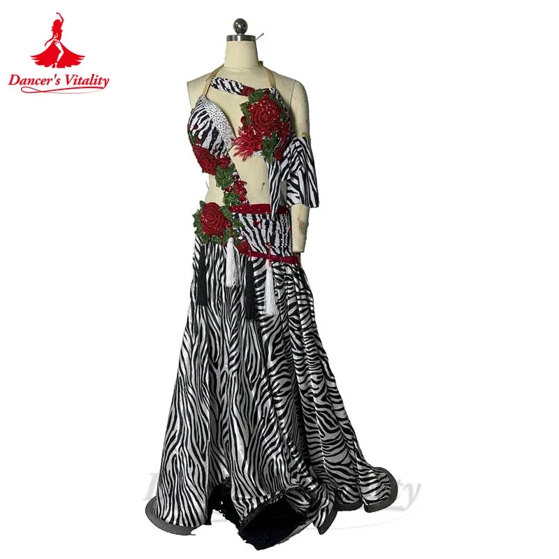 Belly Dance Performance Costume Set for Women Senior Zebra Bra Top long Skirt 2pcs Custom Adult Children Oriental Dance Outfit