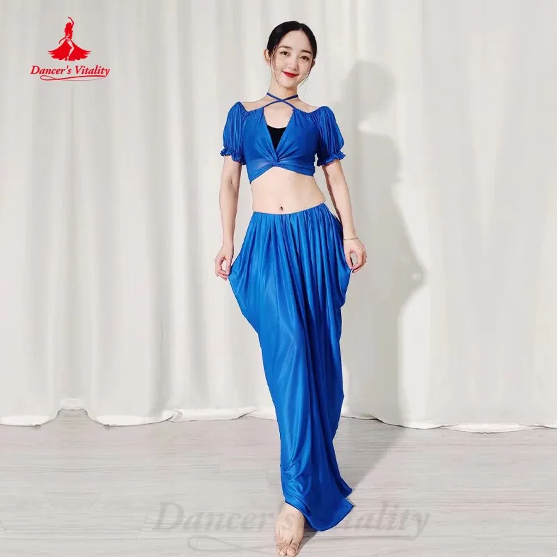 Belly Dancer Costume Suit Women Chiffon Short Sleeves Top long Skirt 2pcs Girl Oriental Dancing Clothing Bellydance Wear Outfit