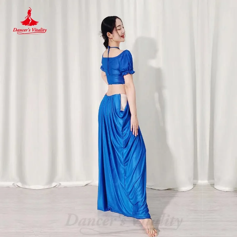 Belly Dancer Costume Suit Women Chiffon Short Sleeves Top long Skirt 2pcs Girl Oriental Dancing Clothing Bellydance Wear Outfit