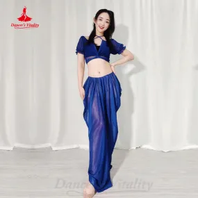 Belly Dancer Costume Suit Women Chiffon Short Sleeves Top long Skirt 2pcs Girl Oriental Dancing Clothing Bellydance Wear Outfit