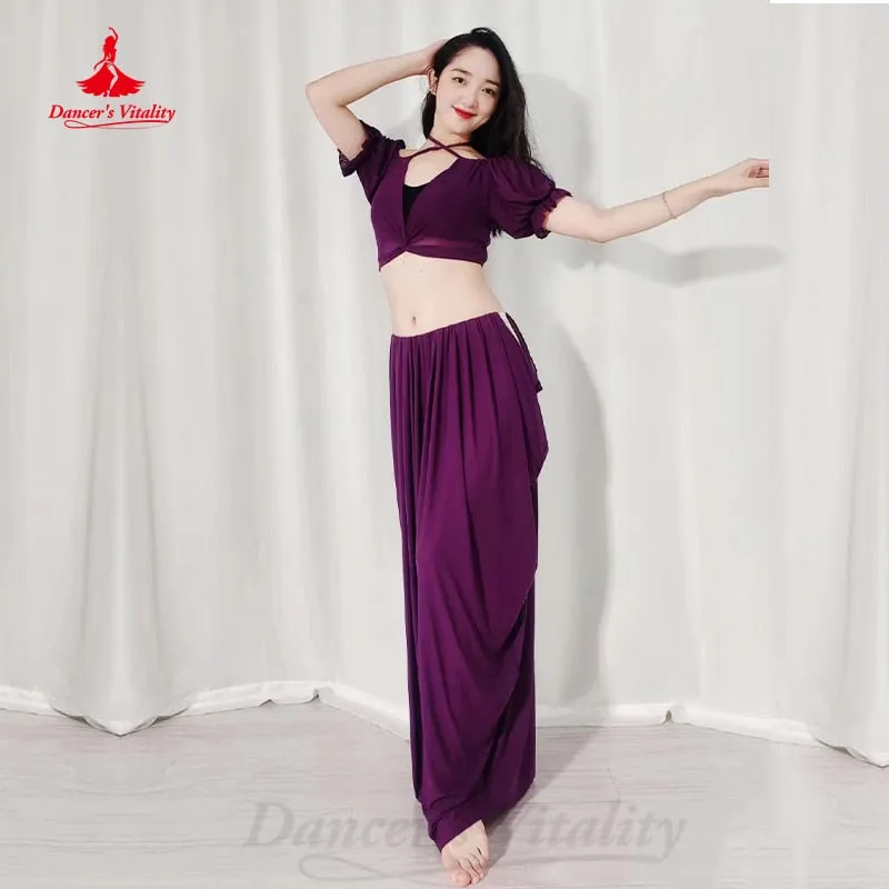 Belly Dancer Costume Suit Women Chiffon Short Sleeves Top long Skirt 2pcs Girl Oriental Dancing Clothing Bellydance Wear Outfit