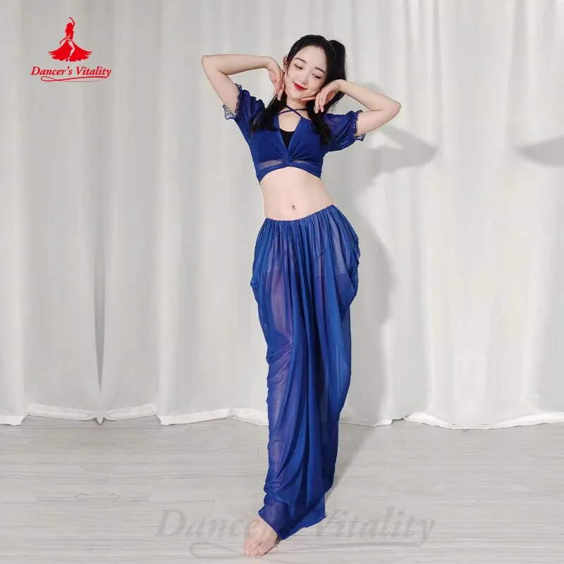 Belly Dancer Costume Suit Women Chiffon Short Sleeves Top long Skirt 2pcs Girl Oriental Dancing Clothing Bellydance Wear Outfit