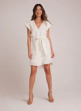 Belted Cap Sleeve Dress - White