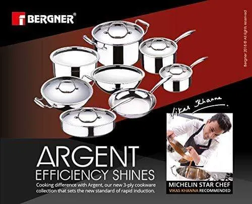 BERGNER Argent Triply Stainless Steel Tope with Stainless Steel Lid, Induction Base