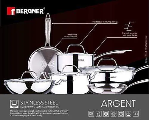 BERGNER Argent Triply Stainless Steel Tope with Stainless Steel Lid, Induction Base