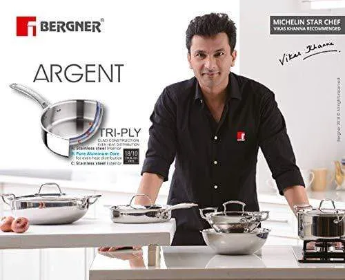 BERGNER Argent Triply Stainless Steel Tope with Stainless Steel Lid, Induction Base