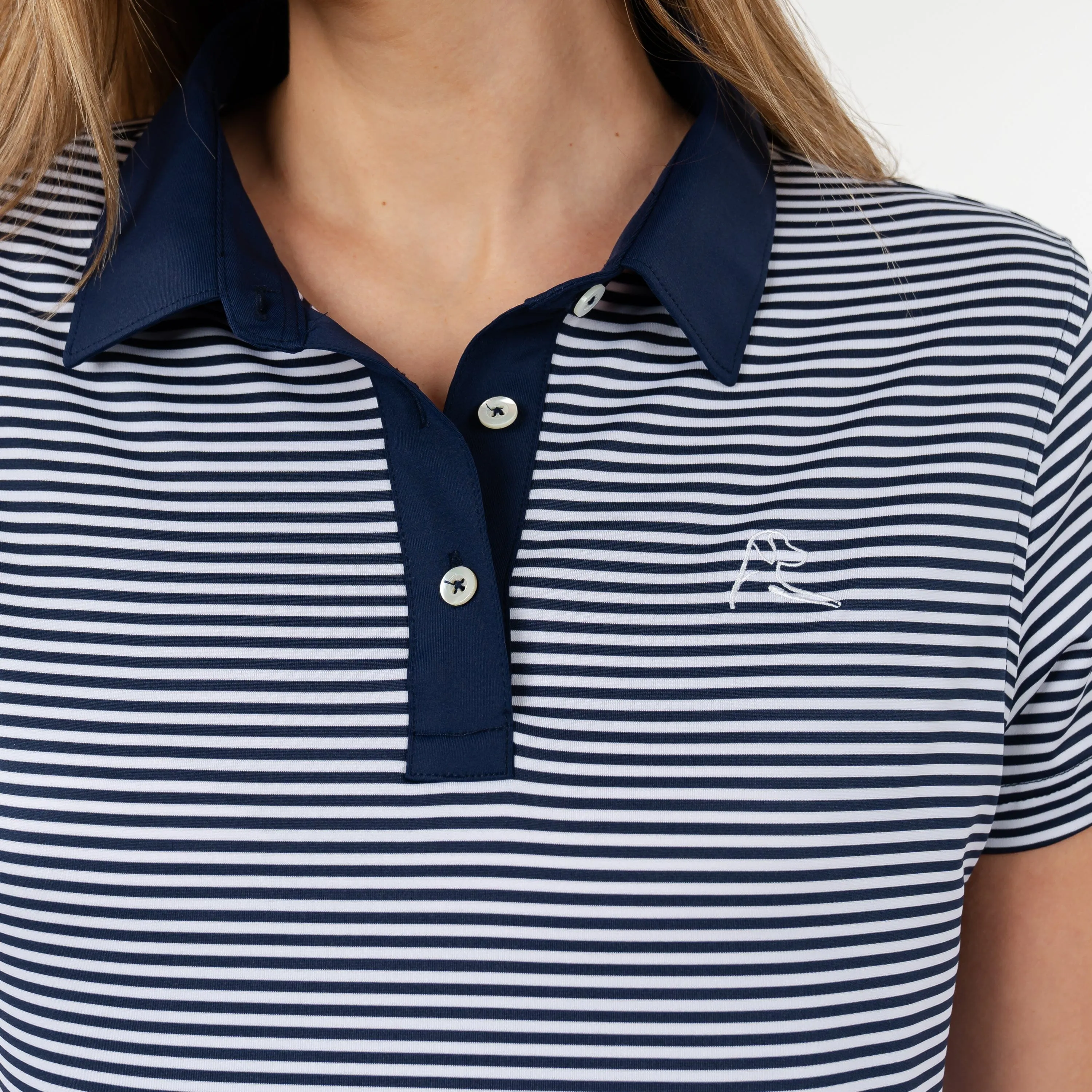 Birdie Stripe Performance Polo | The Birdie Stripe - Fleet Navy/White