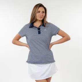 Birdie Stripe Performance Polo | The Birdie Stripe - Fleet Navy/White