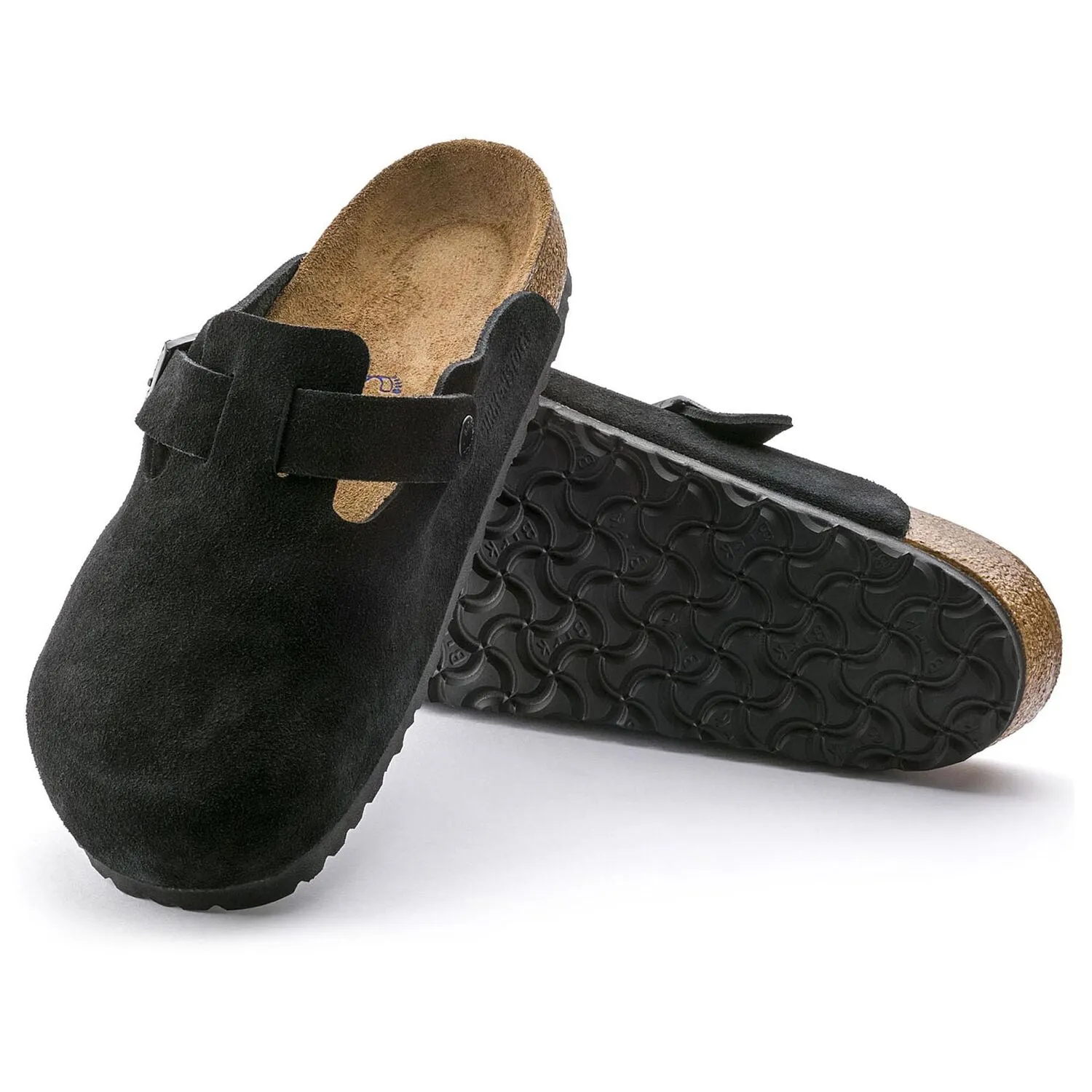 BIRKENSTOCK UNISEX Boston Soft Footbed Suede Leather (Black - Narrow Fit)