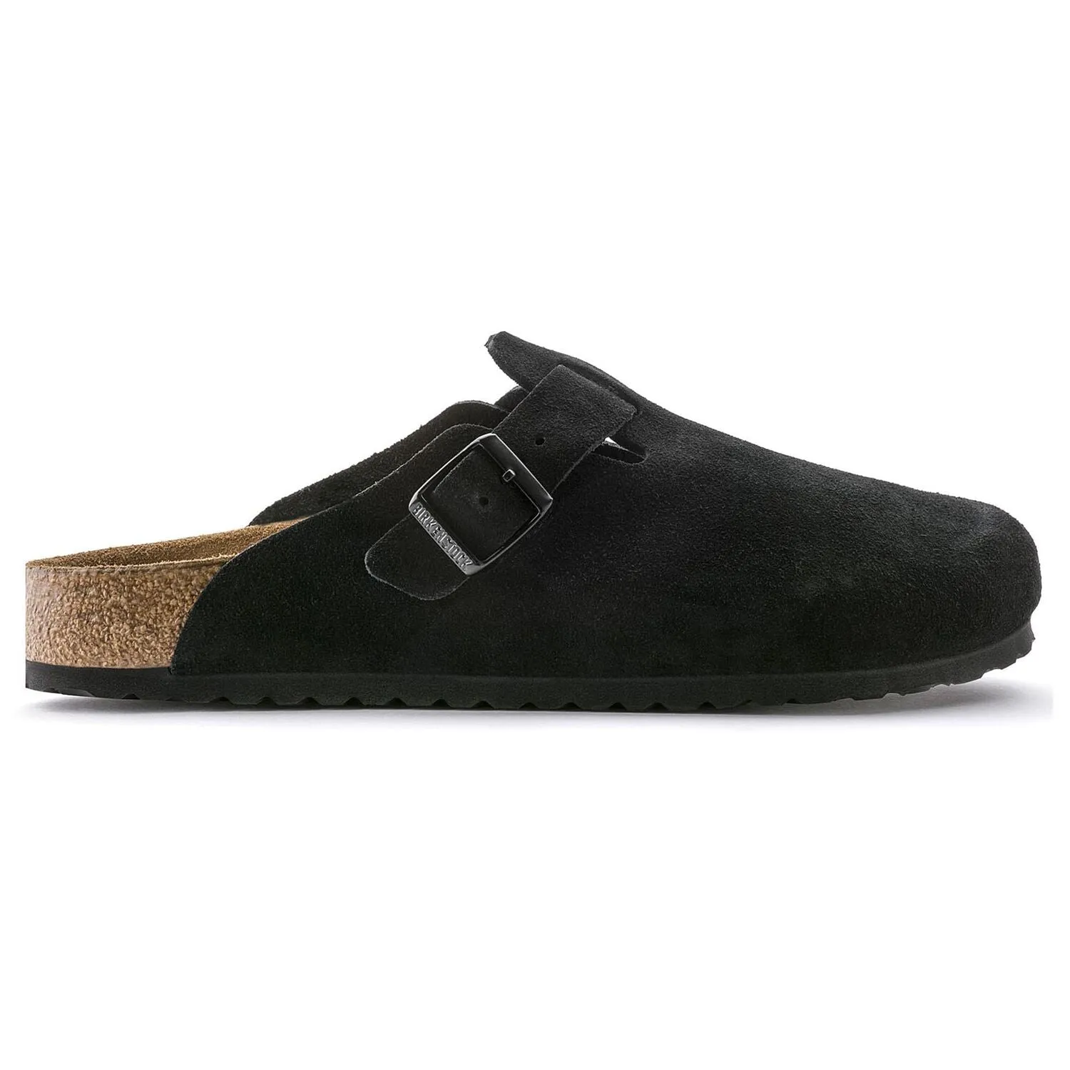 BIRKENSTOCK UNISEX Boston Soft Footbed Suede Leather (Black - Narrow Fit)