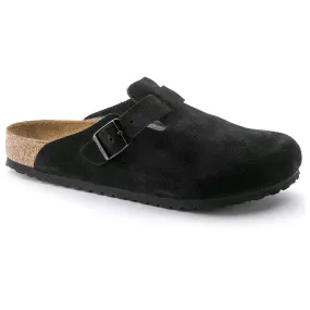 BIRKENSTOCK UNISEX Boston Soft Footbed Suede Leather (Black - Narrow Fit)