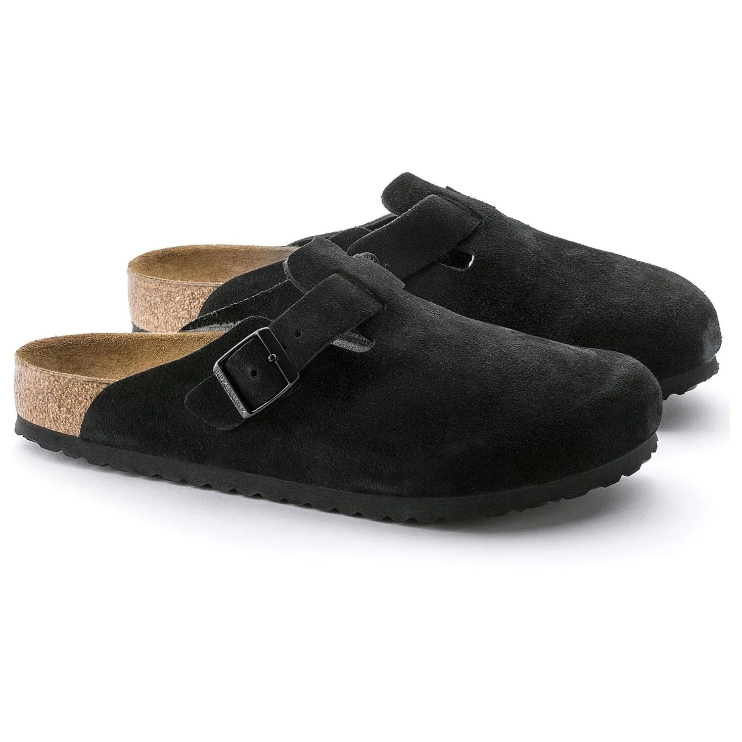 BIRKENSTOCK UNISEX Boston Soft Footbed Suede Leather (Black - Narrow Fit)