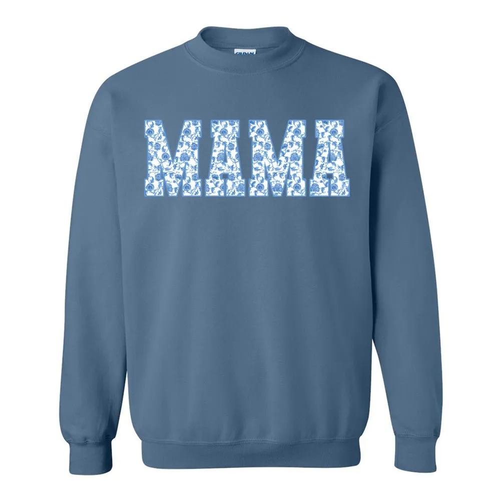 'Blue & White Chinoiserie 'Mama' Crewneck Sweatshirt