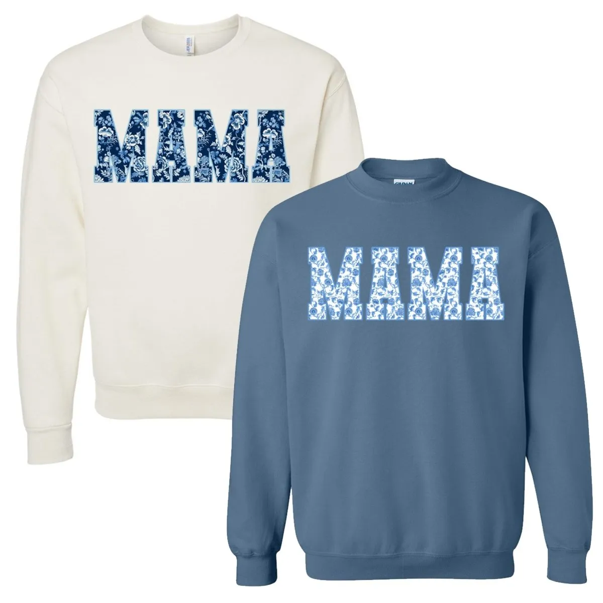 'Blue & White Chinoiserie 'Mama' Crewneck Sweatshirt